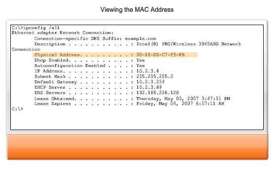 ipconfig viewing MAC address
